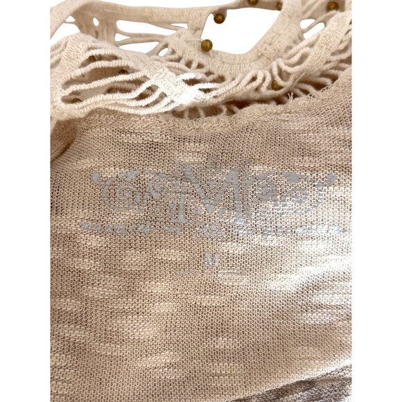 Maurices Beige Beaded Sleeveless Tank Top With Crochet Lace Back Size M - Picture 4 of 8